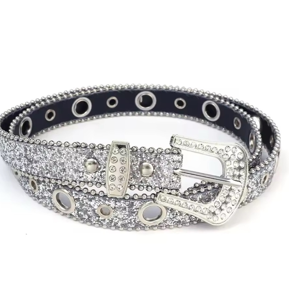 Silver Rhinestone Studded Belt
